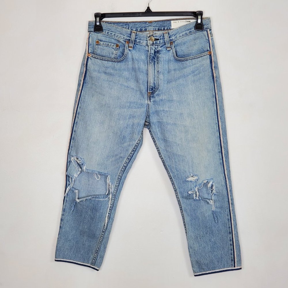 RAG AND BONE Distressed High Waist Cropped Jeans with Selvage Piping 28 EUC